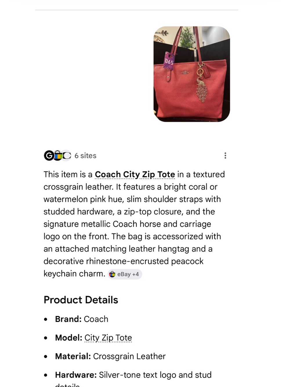 Coach #065 Cite ZipTote in Bubblegum Pink - Picture 10 of 14